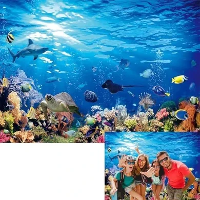 Underwater Ocean Backdrop: Tropical Fish, Dolphin, Coral Birthday Party Photo Prop