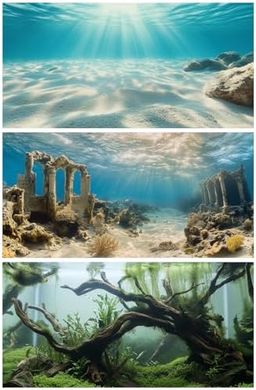 3-Pack Polyester Aquarium Backgrounds (36x18", Underwater Scene)
