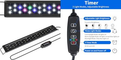 AQUANEAT LED Aquarium Light: 18-24" Tank, Timer, Adjustable Brightness, Full Spectrum
