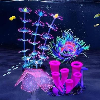 Glowing Silicone Coral Reef Aquarium Ornaments (4-piece set)
