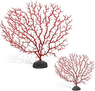 Red Sea Fan Coral Aquarium Decorations (11.8"+6.7")
