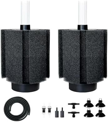 Quiet Aquarium Sponge Filter (2-pack, 60-70 gal) with Air Stone & Media
