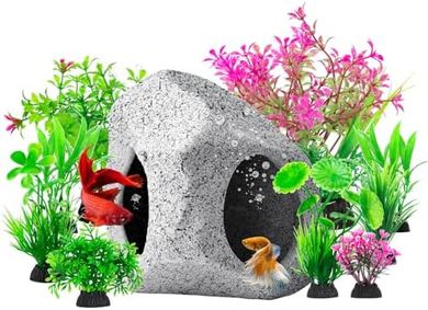 Ceramic Aquarium Hideaway Caves & Betta Toys (10 pcs)
