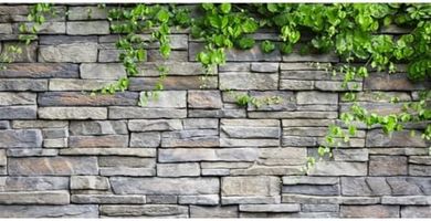 Vinyl Aquarium Background: Stone Brick & Spring Leaves (48x24")