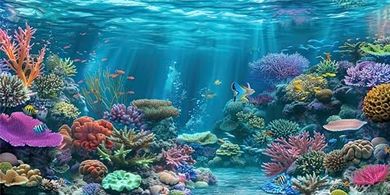 iTapnoom Ocean Reef Aquarium Background: 36x18" Polyester Fabric with Tape
