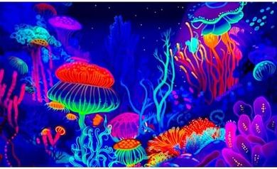 Tropical Jellyfish & Coral Aquarium Vinyl Backdrop (72x24in)
