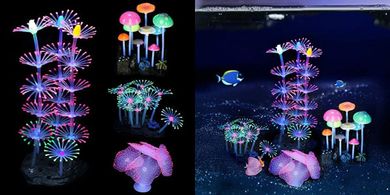 Lpraer Glow Aquarium Coral Reef Decor Set (4 Silicone Plants)
