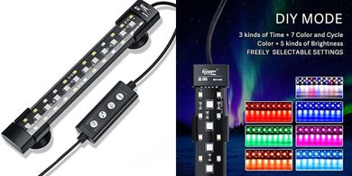 Hygger 7-Color Aquarium LED: Submersible, Full Spectrum, Timer, 6W
