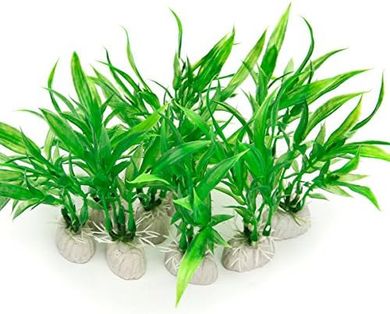 Ten Small Artificial Aquarium Plants (4", Green Plastic)
