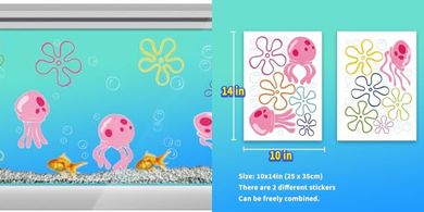 Blue Cartoon Jellyfish Aquarium & Terrarium Background Stickers
