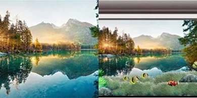AWERT Autumn River Mountain Aquarium Background (36x18")