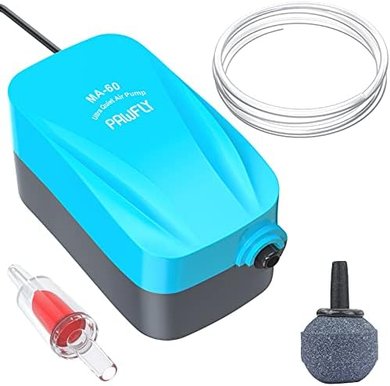 Pawfly Compact Air Pump: Quiet aeration for small aquariums (3-20 gallons).