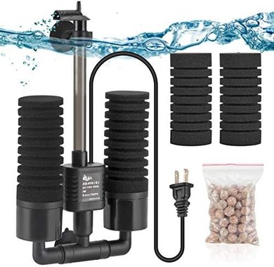 AQQA Aquarium Power Sponge Filter: Silent, Submersible, Double Filtration (S)