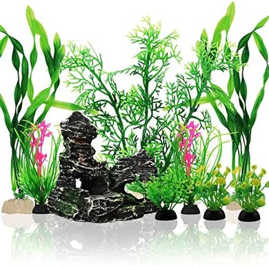 9-Piece Aquarium Plant & Cave Decor Set